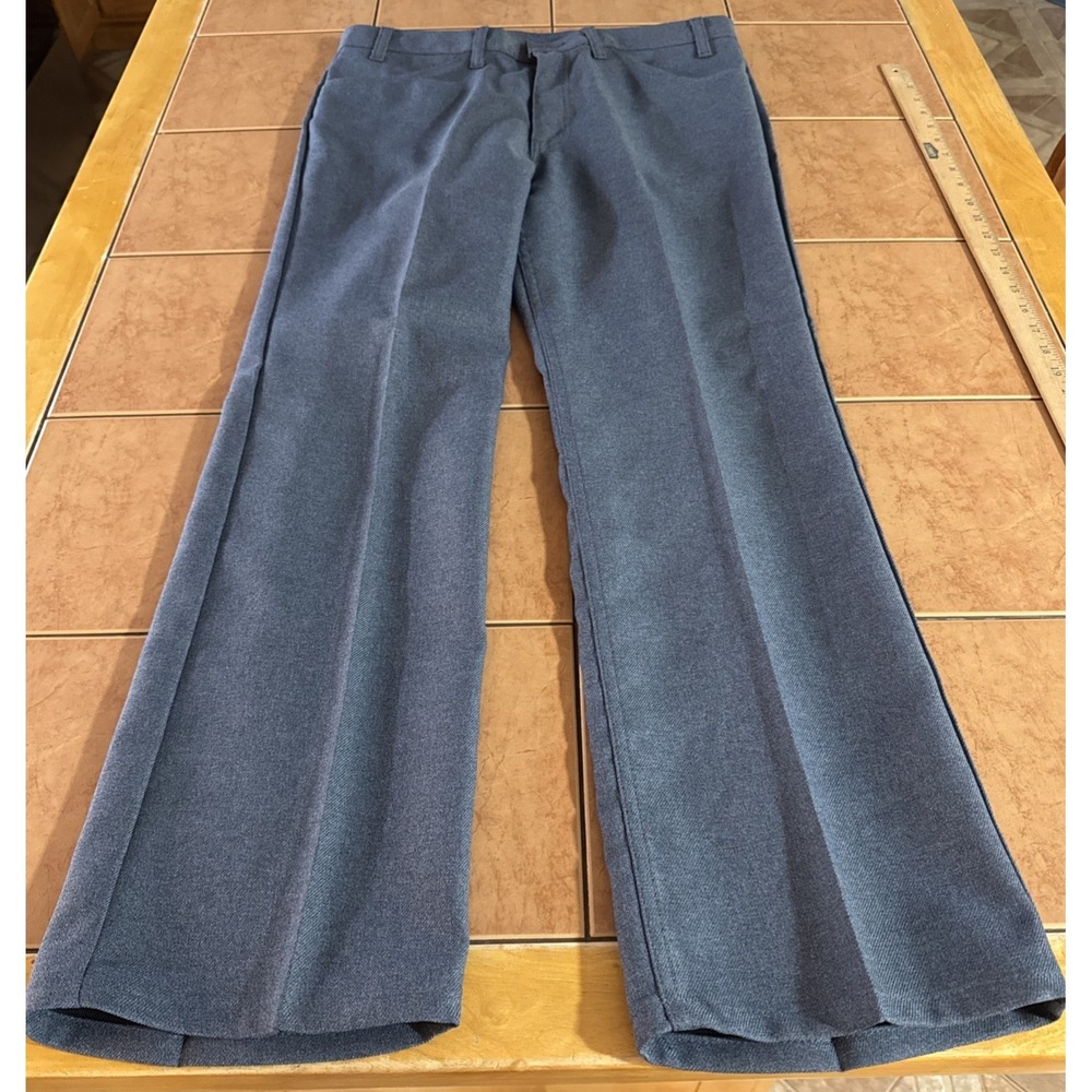 Men's Vintage Levi's 517 Blue Polyester Dress Pants 34 X 29 USA Made Gold Tag - Picture 1 of 10